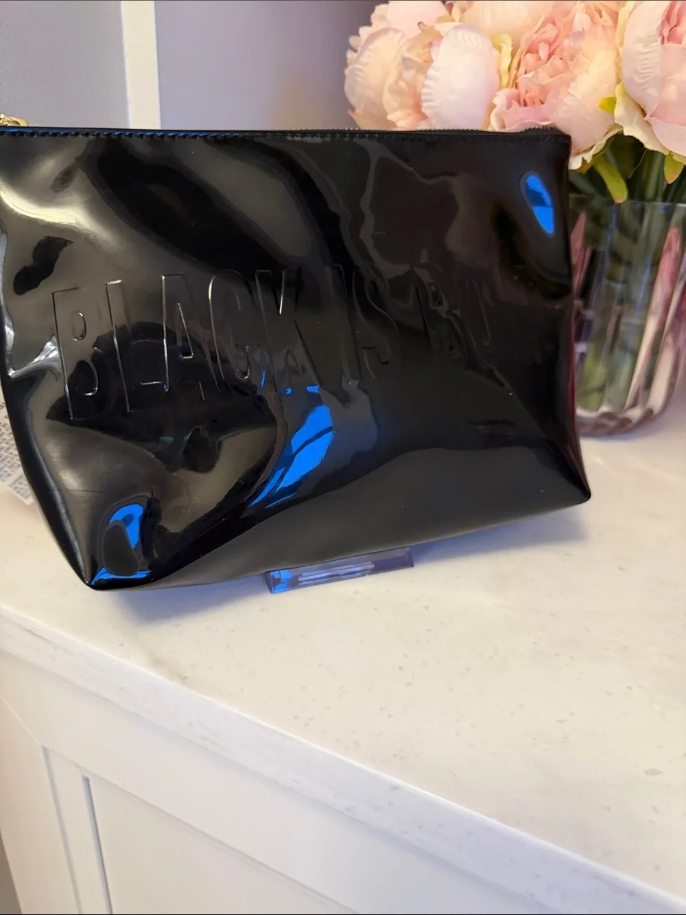 Black Glossy YSL Beauty GWP zipper cosmetic case bag